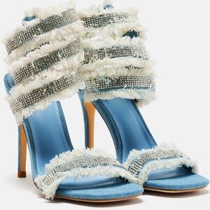 Fashion Nova Blue Heels with Furry Straps